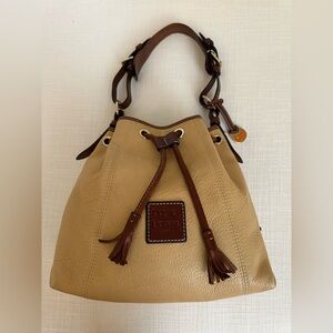 Vintage Dooney & Bourke Tan and Brown Leather Drawstring Bucket Bag